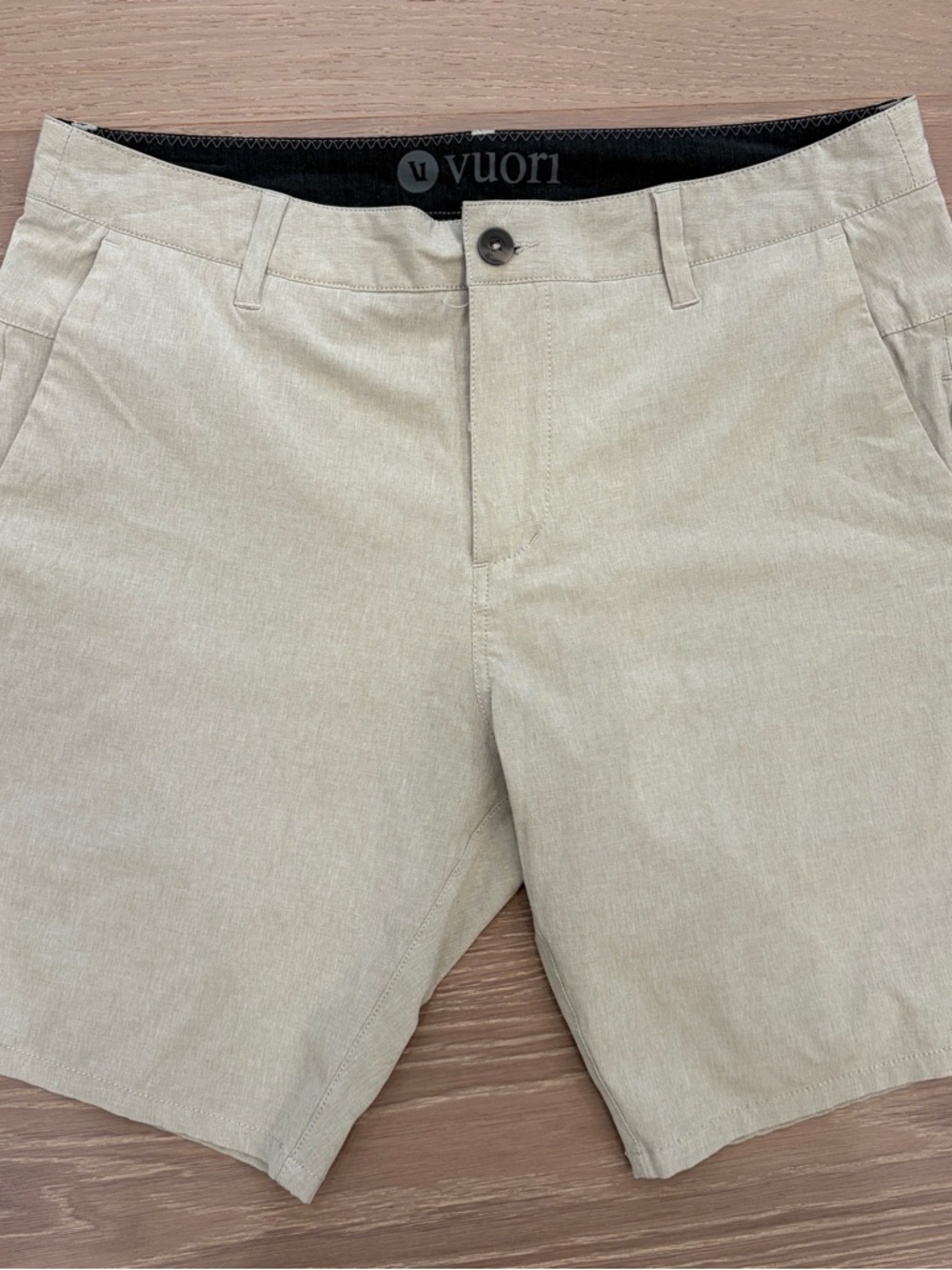 Vuori Men's Sandstone Beige Performance Flat-Front Shorts